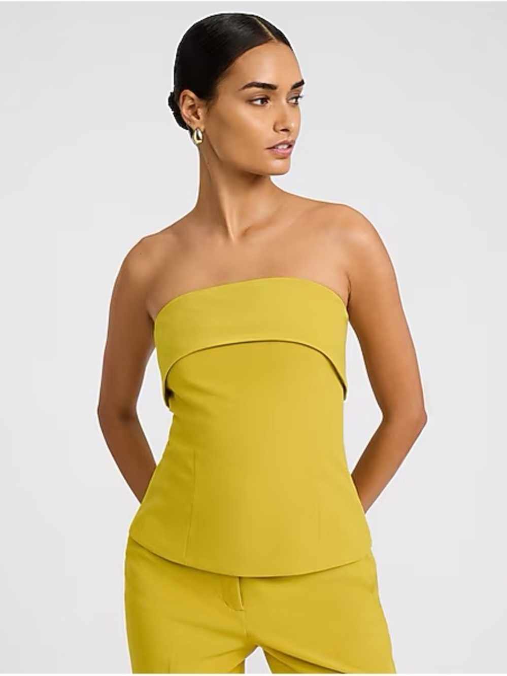 Express Strapless Mustard Top with Peplum Detail